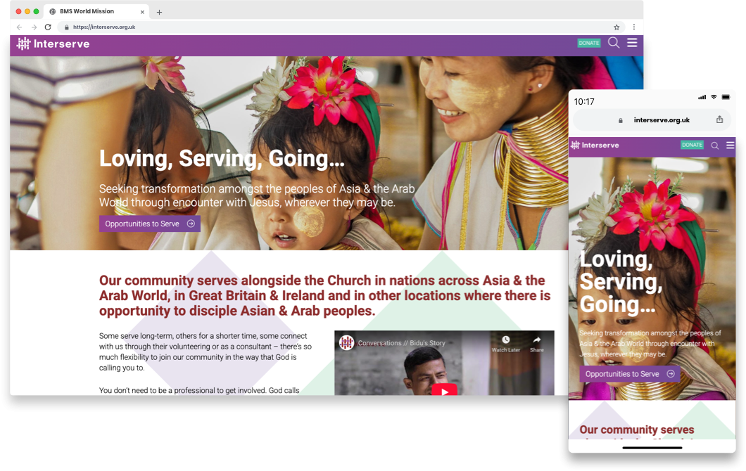 Desktop and mobile mockup of interserve website home page